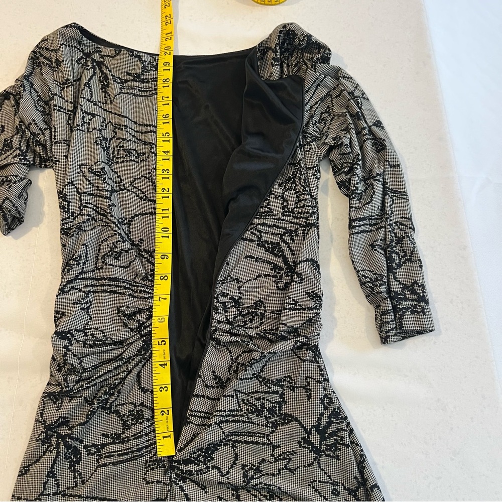 David Meister Women Black and Gray 3/4 Sleeves Midi Dress Size 8 Invisible Zip - Picture 4 of 16